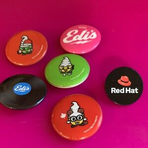 Assorted Graphic Pinback Buttons - Pink, Green, Orange, Black